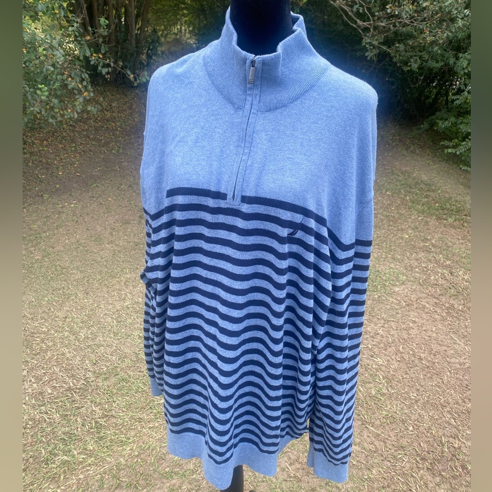 Mens Nautica Gray/Navy Pullover Half Zip Sweater Size XXL
